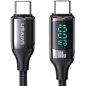 Wholesale [CR] USAMS U78 USB-C/USB-C LED Cable 3m 100W Fast Charging black/black US-SJ559 - OT-875 - {ean13} - Hurt