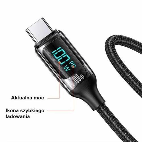 [CR] Kabel USAMS U78 USB-C/USB-C LED 3m 100W Fast Charging czarny/black US-SJ559