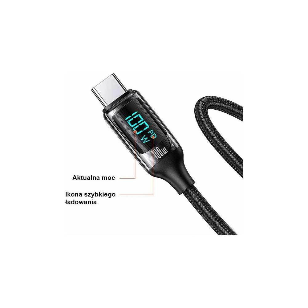 Hurtownia GSM - [CR] Kabel USAMS U78 USB-C/USB-C LED 3m 100W Fast Charging czarny/black US-SJ559 - OT-875 - {ean13} - Hurt