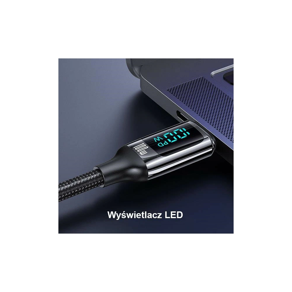 Wholesale [CR] USAMS U78 USB-C/USB-C LED Cable 3m 100W Fast Charging black/black US-SJ559 - OT-875 - {ean13} - Hurt