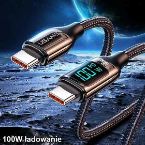 Wholesale [CR] USAMS U78 USB-C/USB-C LED Cable 3m 100W Fast Charging black/black US-SJ559 - OT-875 - {ean13} - Hurt