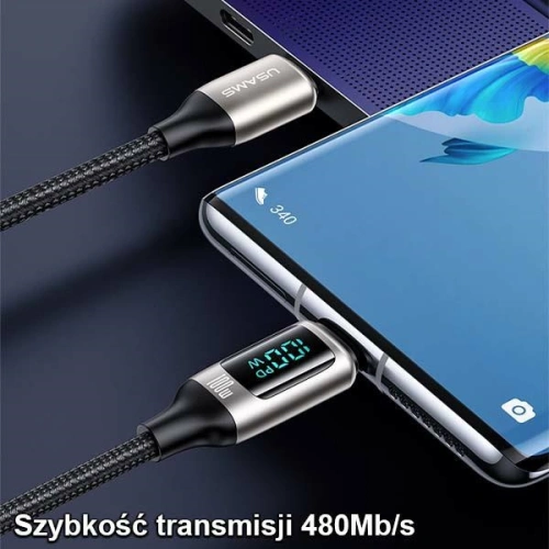 [CR] Kabel USAMS U78 USB-C/USB-C LED 3m 100W Fast Charging czarny/black US-SJ559