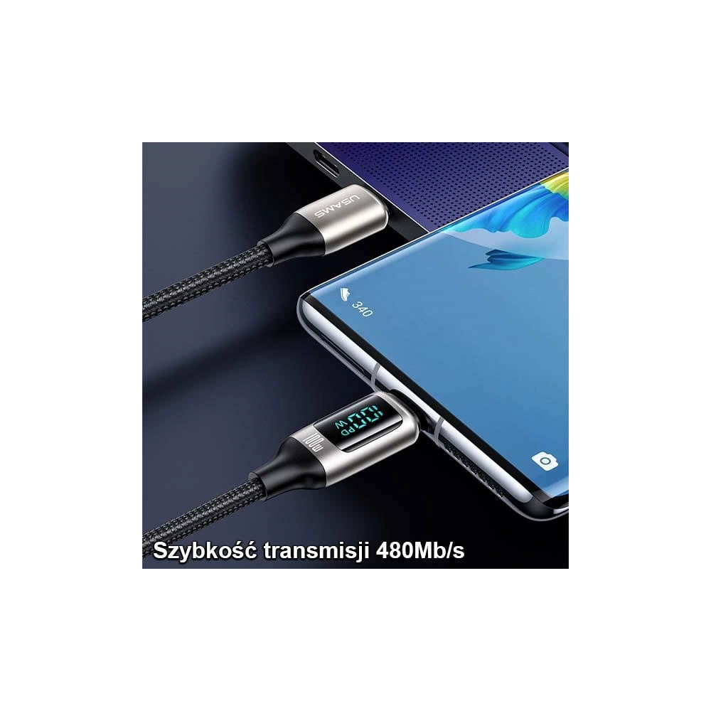 Wholesale [CR] USAMS U78 USB-C/USB-C LED Cable 3m 100W Fast Charging black/black US-SJ559 - OT-875 - {ean13} - Hurt