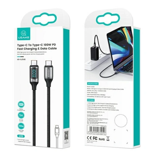 [CR] Kabel USAMS U78 USB-C/USB-C LED 3m 100W Fast Charging czarny/black US-SJ559