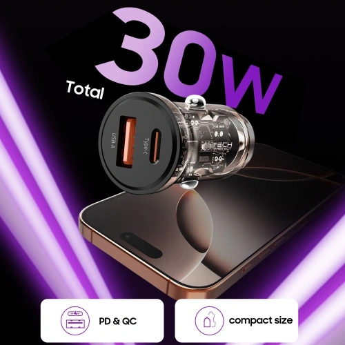 Ładowarka samochodowa Tech-Protect CC01 2-port Car Charger USB-A, USB-C PD 30W / QC 3.0 Black