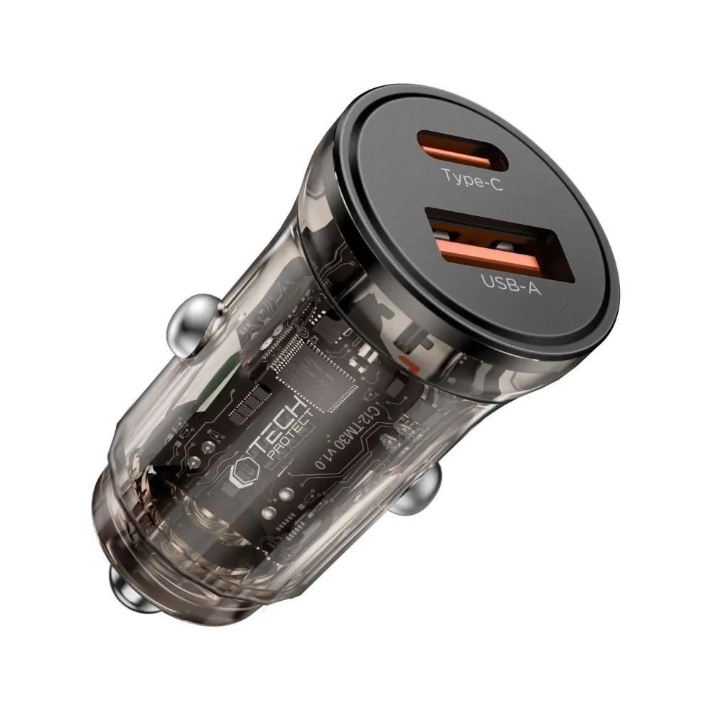 Wholesale Tech-Protect CC01 2-port Car Charger USB-A, USB-C PD 45W / QC 3.0 Black - THP4074 - {ean13} - Hurt