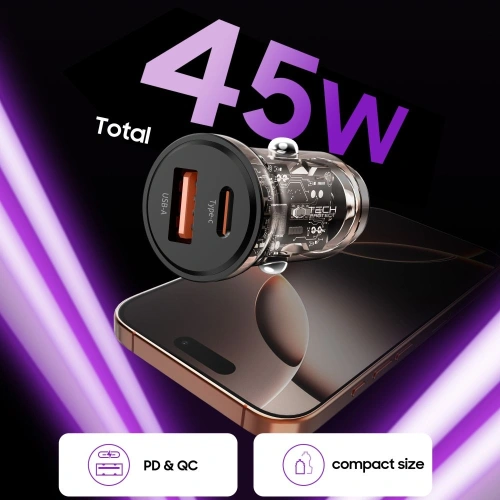 Ładowarka samochodowa Tech-Protect CC01 2-port Car Charger USB-A, USB-C PD 45W / QC 3.0 Black