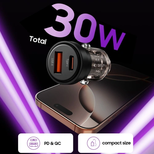 Ładowarka samochodowa Tech-Protect CC03 2-port Car Charger USB-A, USB-C PD 30W / QC 3.0 Black