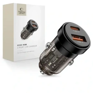 Hurtownia GSM - Tech-Protect CC03 Încărcător auto cu 2 porturi USB-A, USB-C PD 45W / QC 3.0 Negru - THP4076 - {ean13} - Hurt