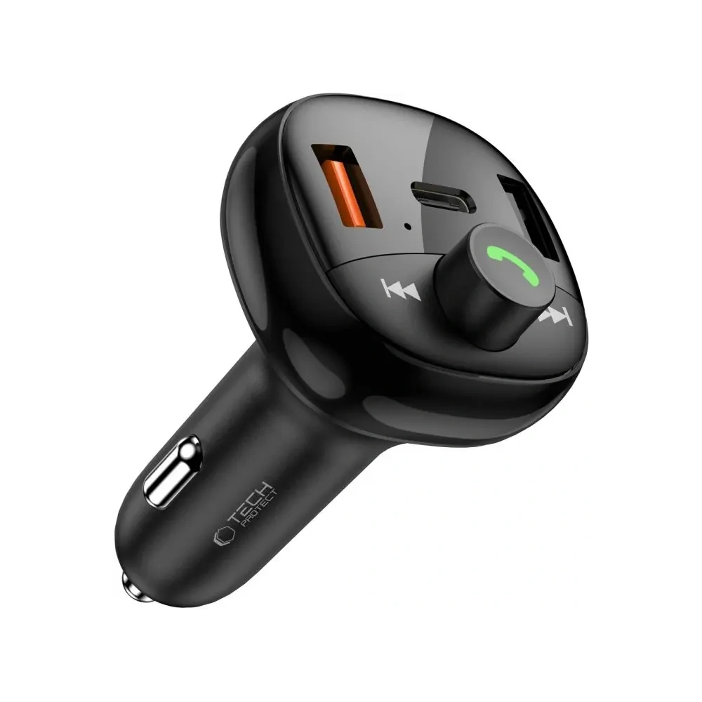 Hurtownia GSM - Tech-Protect CC06 3-portos autós töltő 2xUSB-A, USB-C PD 72W + FM Bluetooth adó Fekete - THP4078 - {ean13} - Hurt