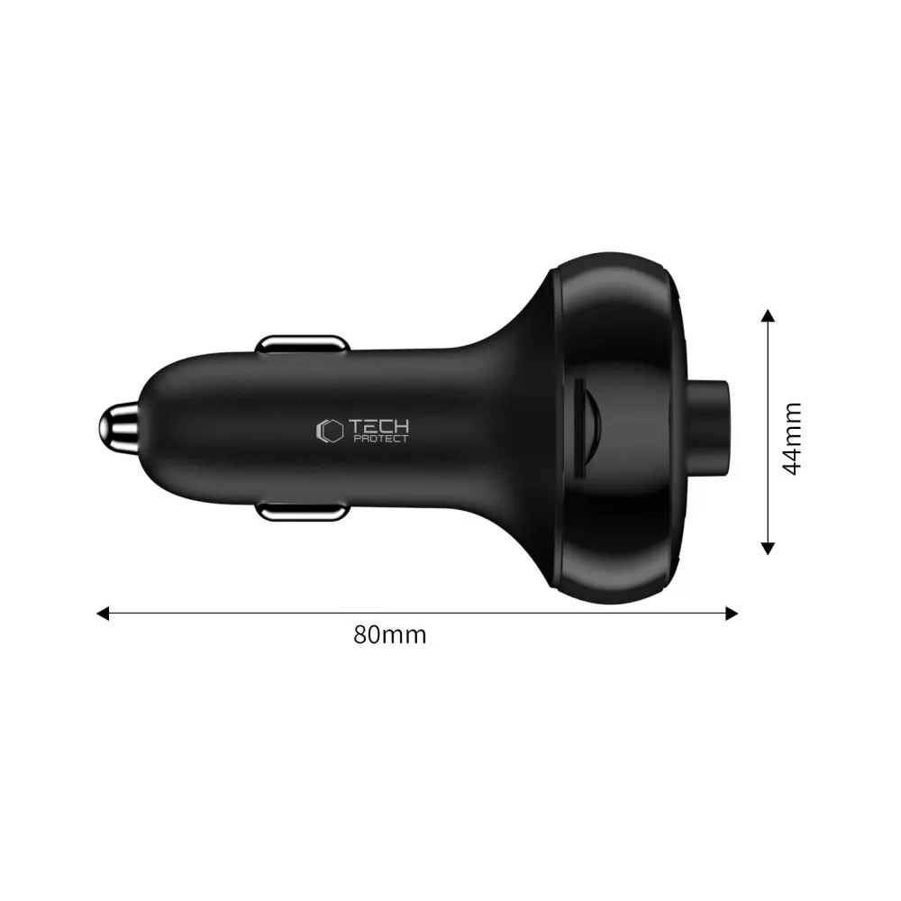 Hurtownia GSM - Tech-Protect CC06 3-portos autós töltő 2xUSB-A, USB-C PD 72W + FM Bluetooth adó Fekete - THP4078 - {ean13} - Hurt