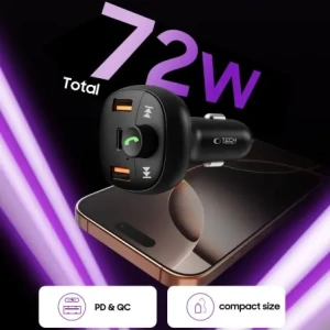Hurtownia GSM - Tech-Protect CC06 Încărcător auto cu 3 porturi 2xUSB-A, USB-C PD 72W + Transmitator FM Bluetooth Negru - THP4078 - {ean13} - Hurt