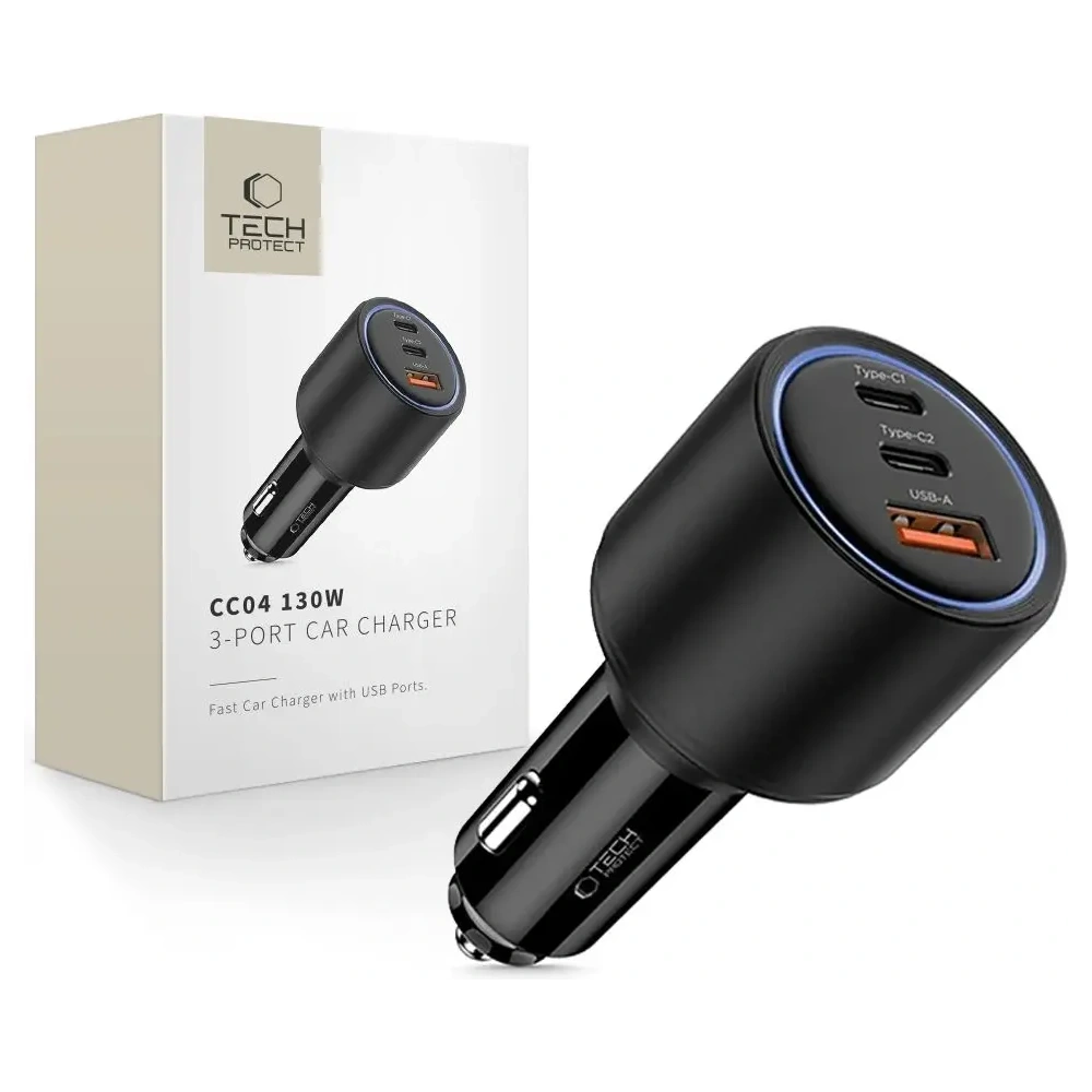 Wholesale Tech-Protect CC04 3-port Car Charger USB-A, 2xUSB-C PD 130W Black - THP4082 - {ean13} - Hurt