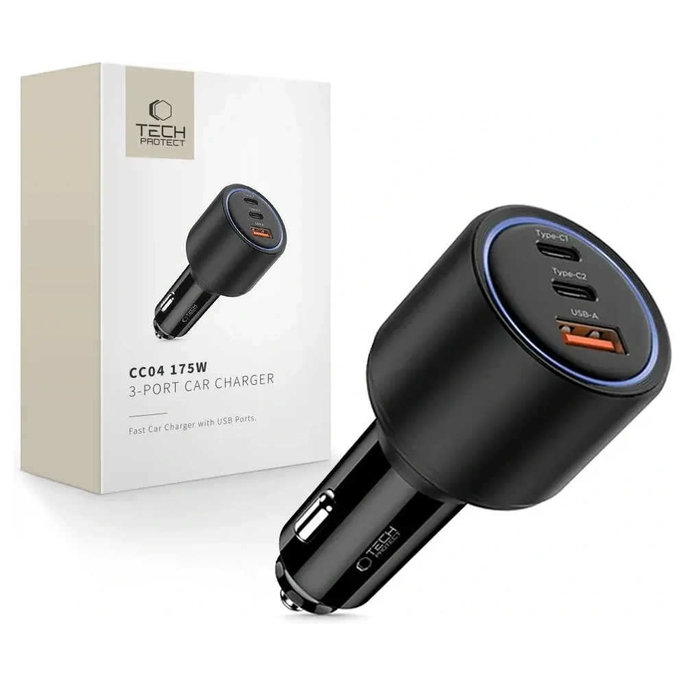 Wholesale Tech-Protect CC04 3-port Car Charger USB-A, 2xUSB-C PD 175W Black - THP4083 - {ean13} - Hurt