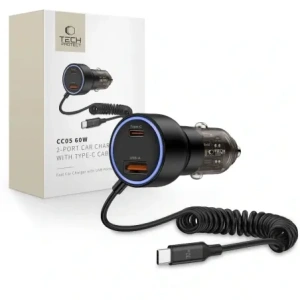 Hurtownia GSM - Tech-Protect CC05 Încărcător auto cu 2 porturi USB-A, USB-C PD 60W + Cablu USB-C Negru - THP4084 - {ean13} - Hurt