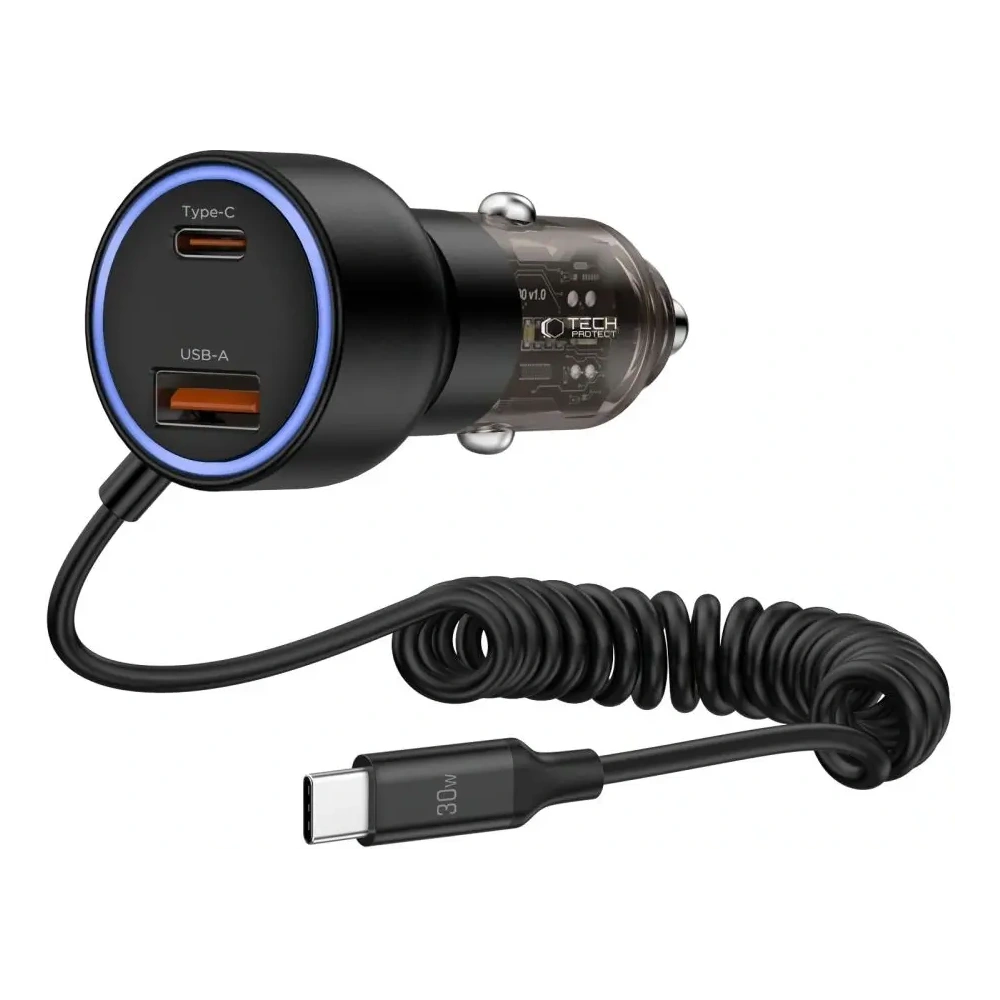 Wholesale Tech-Protect CC05 2-port Car Charger USB-A, USB-C PD 60W + USB-C Cable Black - THP4084 - {ean13} - Hurt