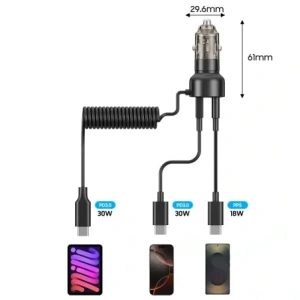 Wholesale Tech-Protect CC05 2-port Car Charger USB-A, USB-C PD 60W + USB-C Cable Black - THP4084 - {ean13} - Hurt