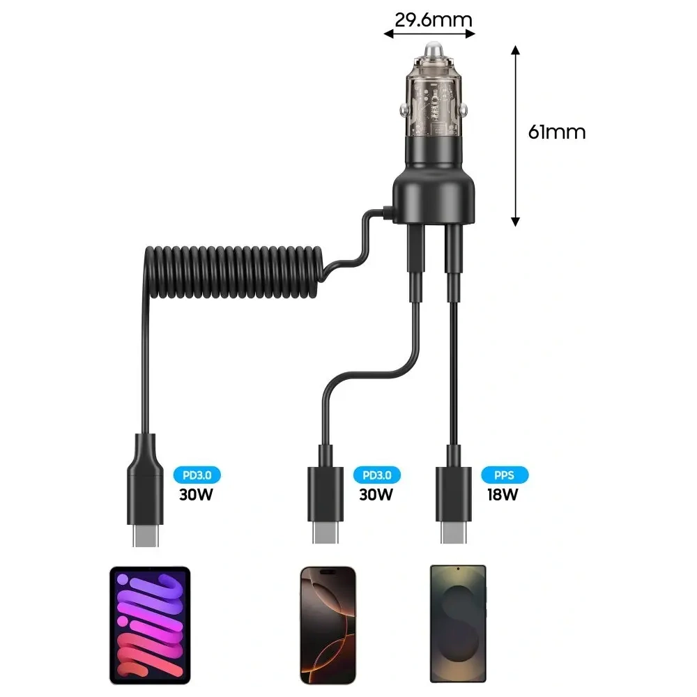 Wholesale Tech-Protect CC05 2-port Car Charger USB-A, USB-C PD 60W + USB-C Cable Black - THP4084 - {ean13} - Hurt