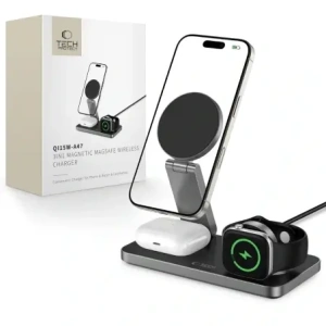 Hurtownia GSM - Vezeték nélküli töltő 3w1 Tech-Protect QI15W-A47 3in1 Magnetic MagSafe vezeték nélküli töltő Fekete - THP4098 - {ean13} - Hurt