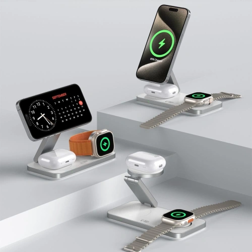 Ładowarka bezprzewodowa 3w1 Tech-Protect QI15W-A47 3in1 Magnetic MagSafe Wireless Charger White