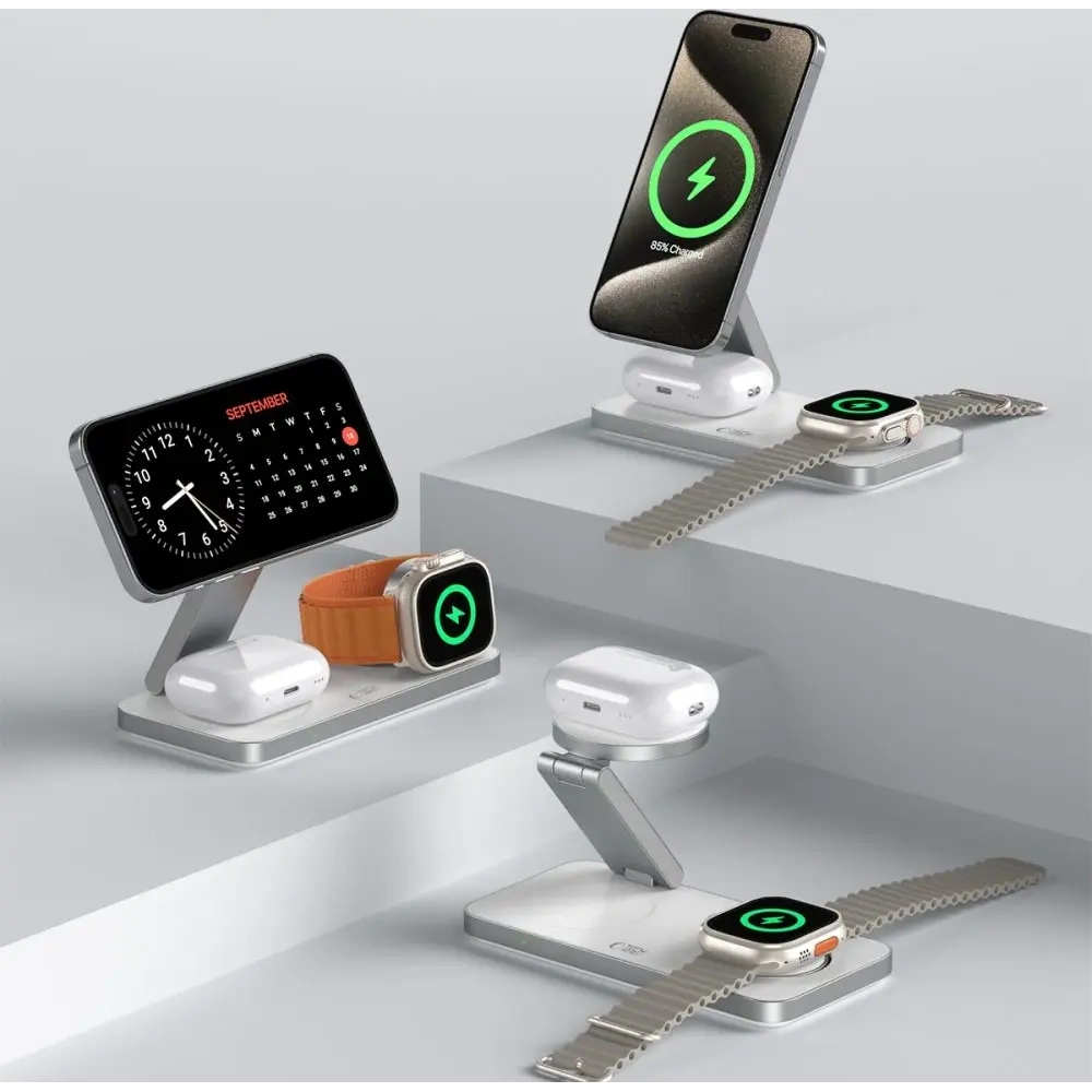 Hurtownia GSM - Bezdrátová nabíječka 3w1 Tech-Protect QI15W-A47 3in1 Magnetic MagSafe Wireless Charger White - THP4099 - {ean13} - Hurt