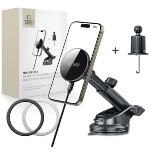 Hurtownia GSM - Auto-Halterung für das Armaturenbrett / für den Lüftungsschlitz mit kabellosem Ladegerät Tech-Protect MM15W-V10 Magnetic MagSafe Armaturenbrett- und Lüftungshalter kabelloses Ladegerät 15W Schwarz - THP4100 - {ean13} - Hurt