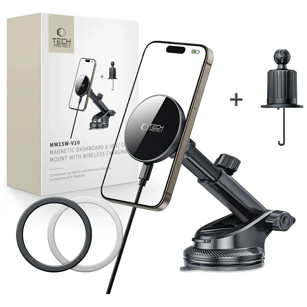 Hurtownia GSM - Uchwyt auto pentru bord / ventilatie cu încărcător wireless Tech-Protect MM15W-V10 Magnetic MagSafe Încărcător wireless pentru mașină 15W Negru - THP4100 - {ean13} - Hurt