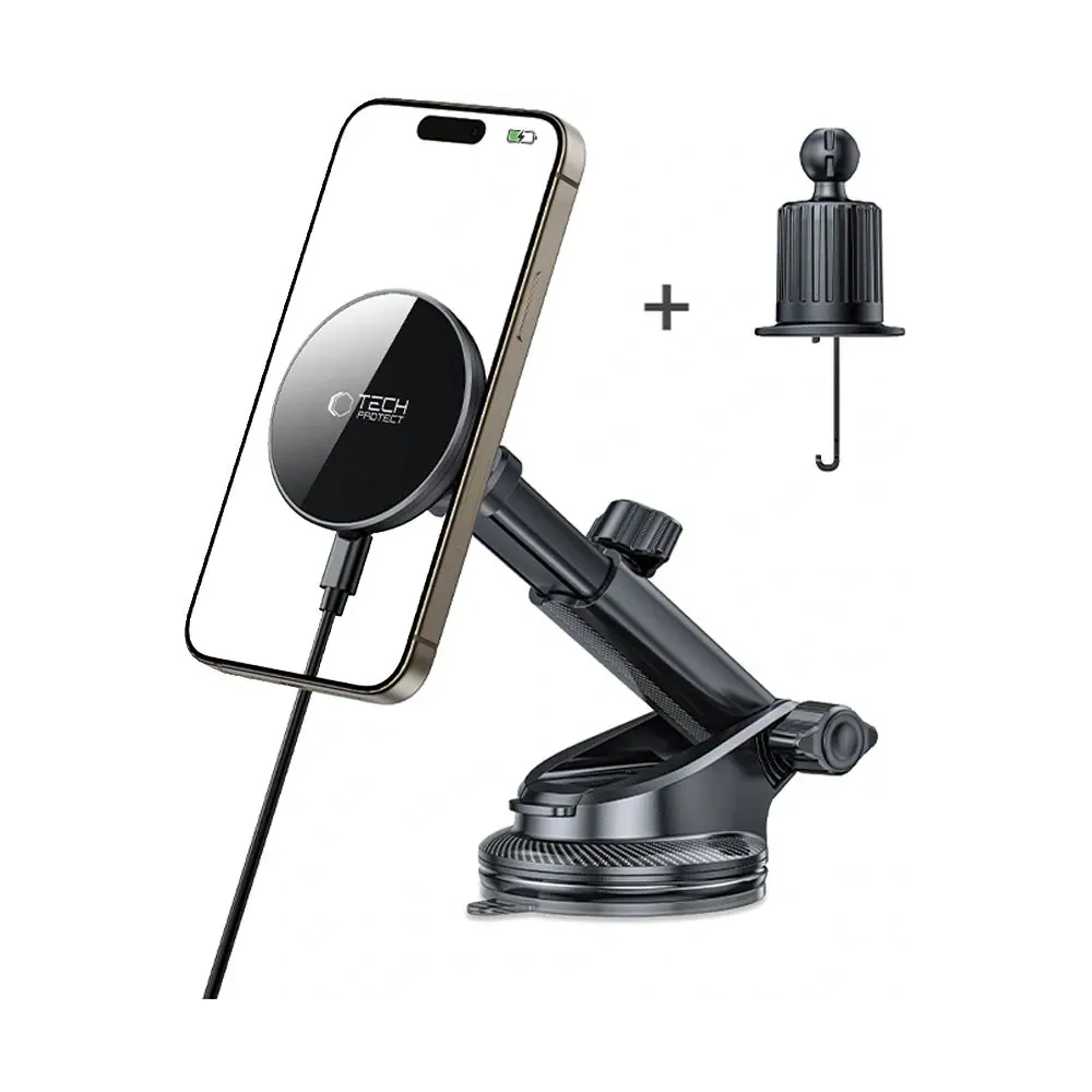 Hurtownia GSM - Uchwyt samochodowy na kokpit / do kratki z ładowarką bezprzewodową Tech-Protect MM15W-V10 Magnetic MagSafe Dashboard & Vent Car Mount Wireless Charger 15W Black - THP4100 - {ean13} - Hurt