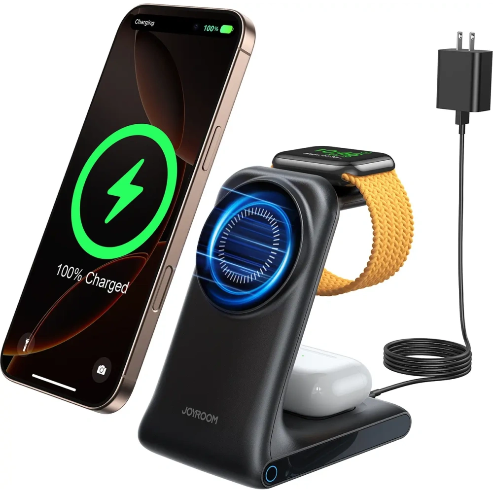 Hurtownia GSM - Vezeték nélküli töltő 3w1 Joyroom JR-W15 MagSafe fekete - JYR1239 - {ean13} - Hurt
