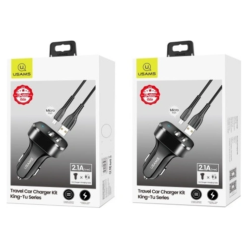 [CR] Ładowarka samochodowa USAMS C13 2xUSB 2,1A microUSB czarny/black NTU35MC13TZ