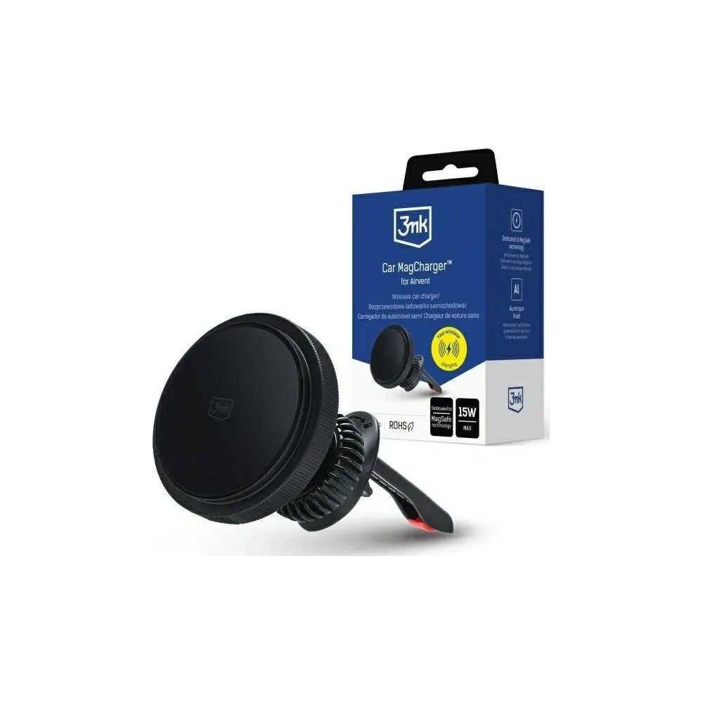 Hurtownia GSM - 3MK Autó MagCharger 15W Fekete Vezeték nélküli Töltő Autós Tartó Légbeömlőkhoz - 3MK15933 - {ean13} - Hurt