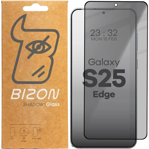 Prywatyzujące szkło hartowane Bizon Glass Edge Shadow do Samsung Galaxy S25 Edge przyciemniane z czarną ramką