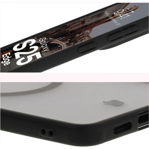 Etui z pierścieniem magnetycznym Bizon Case MatteO do Samsung Galaxy S25 Edge przydymione-czarne