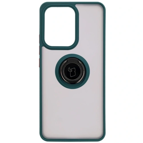 Etui z uchwytem na palec Bizon Case Hybrid Ring do Oppo Reno13 F / FS przydymione z ciemnozieloną ramką