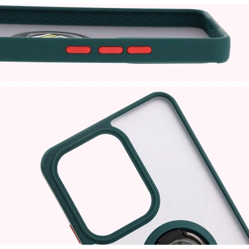Etui z uchwytem na palec Bizon Case Hybrid Ring do Oppo Reno13 F / FS przydymione z ciemnozieloną ramką