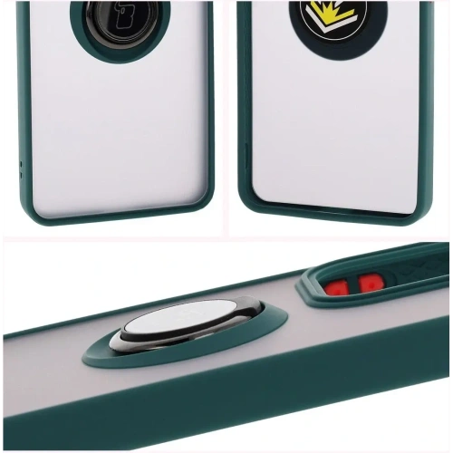 Etui z uchwytem na palec Bizon Case Hybrid Ring do Oppo Reno13 F / FS przydymione z ciemnozieloną ramką