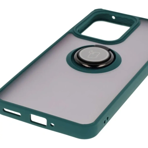 Etui z uchwytem na palec Bizon Case Hybrid Ring do Oppo Reno13 F / FS przydymione z ciemnozieloną ramką
