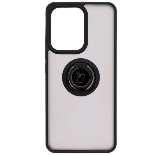 Etui z uchwytem na palec Bizon Case Hybrid Ring do Oppo Reno13 F / FS przydymione z czarną ramką