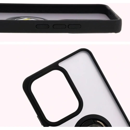 Etui z uchwytem na palec Bizon Case Hybrid Ring do Oppo Reno13 F / FS przydymione z czarną ramką