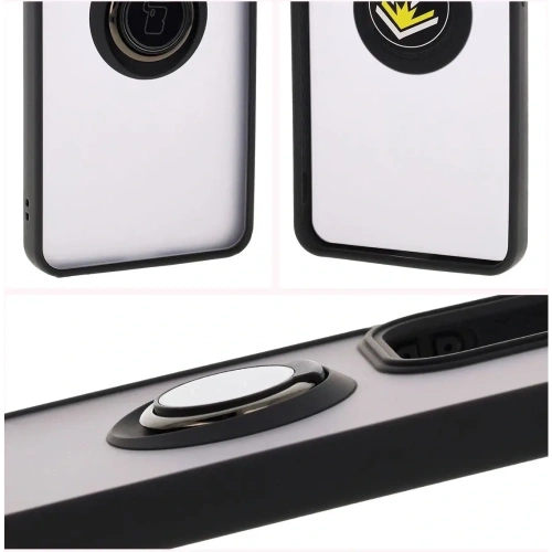 Etui z uchwytem na palec Bizon Case Hybrid Ring do Oppo Reno13 F / FS przydymione z czarną ramką
