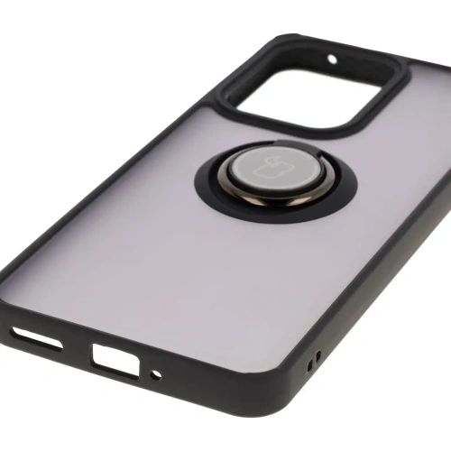 Etui z uchwytem na palec Bizon Case Hybrid Ring do Oppo Reno13 F / FS przydymione z czarną ramką