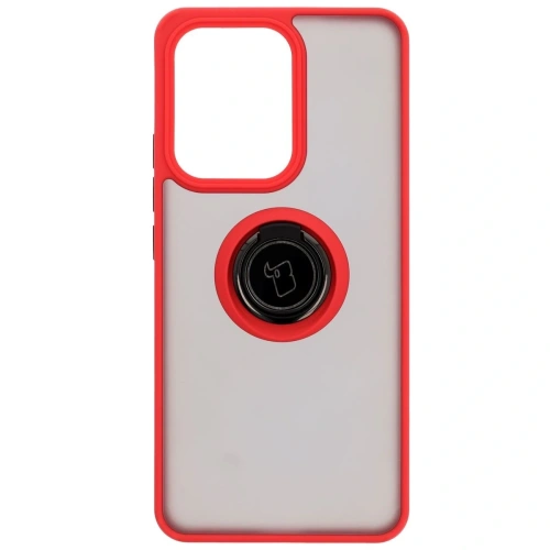 Etui z uchwytem na palec Bizon Case Hybrid Ring do Oppo Reno13 F / FS przydymione z czerwoną ramką