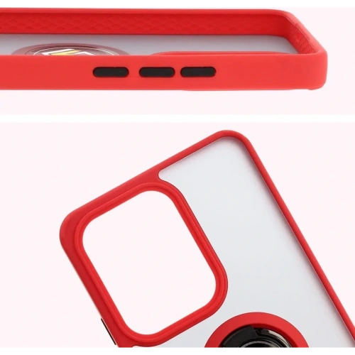 Etui z uchwytem na palec Bizon Case Hybrid Ring do Oppo Reno13 F / FS przydymione z czerwoną ramką