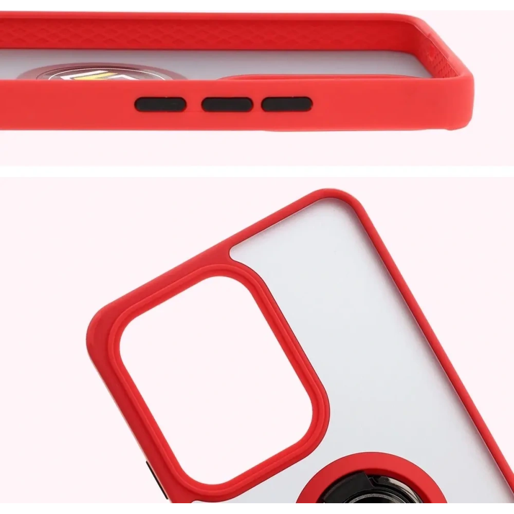 Hurtownia GSM - Etui z uchwytem na palec Bizon Case Hybrid Ring do Oppo Reno13 F / FS przydymione z czerwoną ramką - BIZ8993 - {ean13} - Hurt