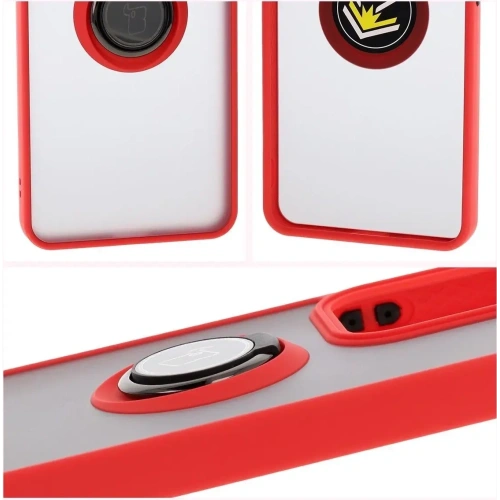 Etui z uchwytem na palec Bizon Case Hybrid Ring do Oppo Reno13 F / FS przydymione z czerwoną ramką