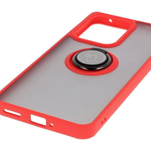 Etui z uchwytem na palec Bizon Case Hybrid Ring do Oppo Reno13 F / FS przydymione z czerwoną ramką