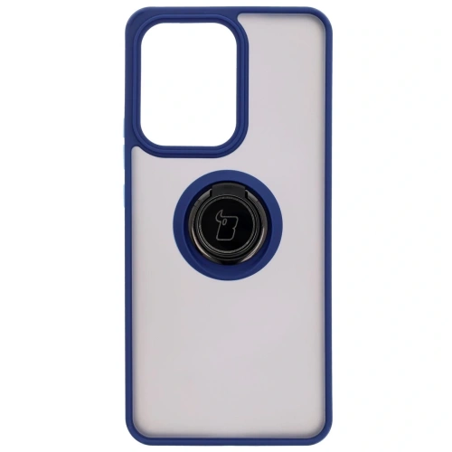 Etui z uchwytem na palec Bizon Case Hybrid Ring do Oppo Reno13 F / FS przydymione z granatową ramką