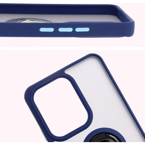 Etui z uchwytem na palec Bizon Case Hybrid Ring do Oppo Reno13 F / FS przydymione z granatową ramką