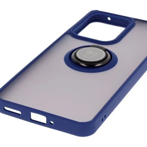 Etui z uchwytem na palec Bizon Case Hybrid Ring do Oppo Reno13 F / FS przydymione z granatową ramką