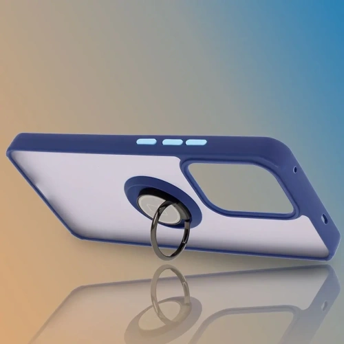 Etui z uchwytem na palec Bizon Case Hybrid Ring do Oppo Reno13 F / FS przydymione z granatową ramką